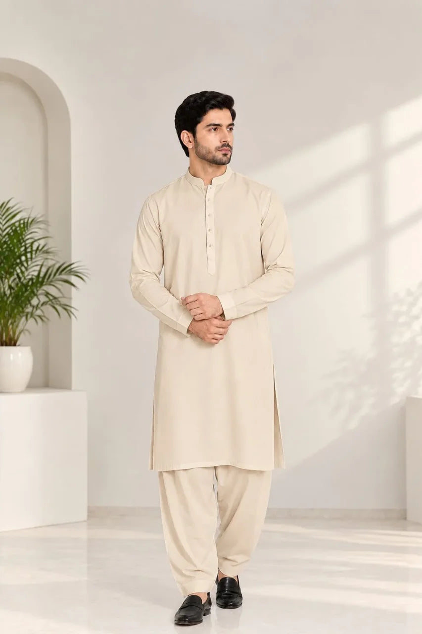 Men’s winter dress in premium fabric, featuring a stylish traditional design, perfect for the winter season.