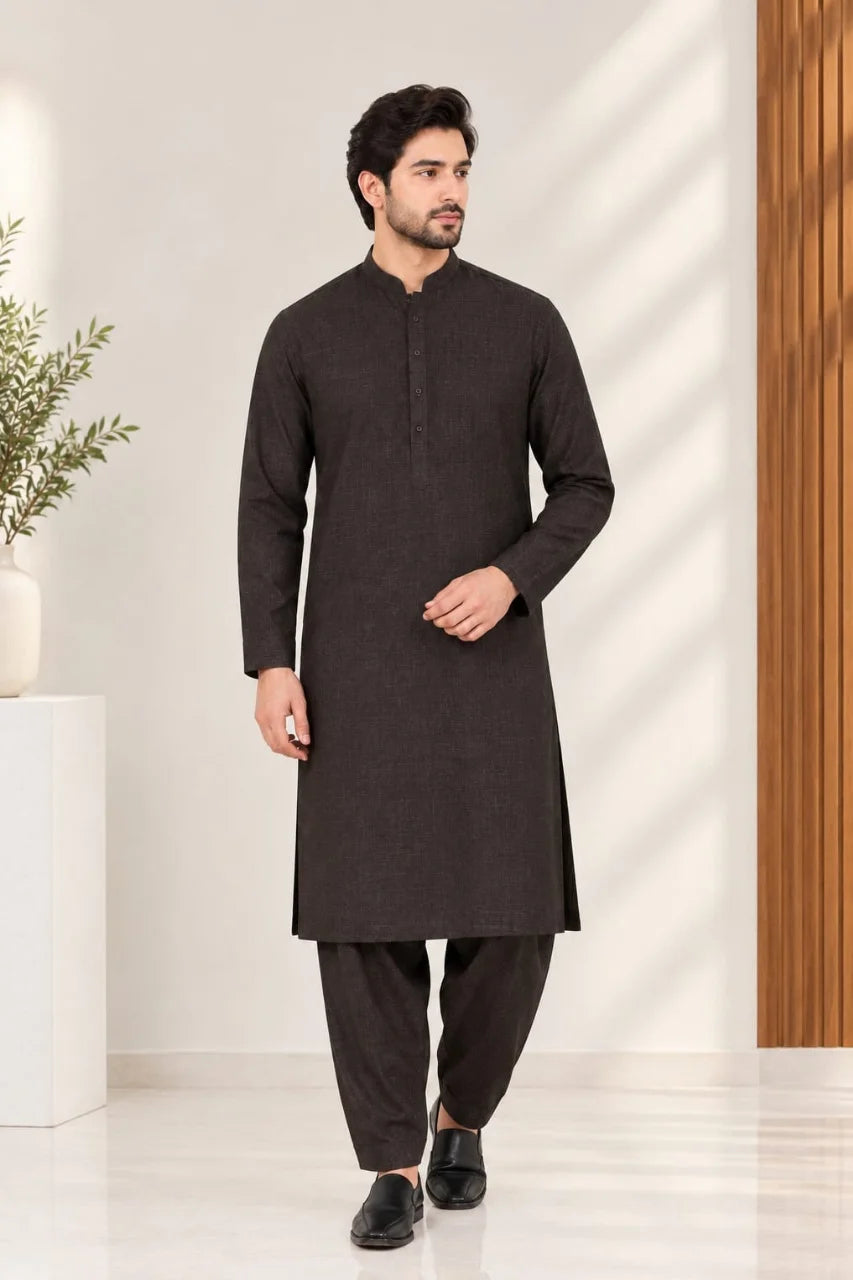 Men’s winter dress in premium fabric, featuring a stylish traditional design, perfect for the winter season.