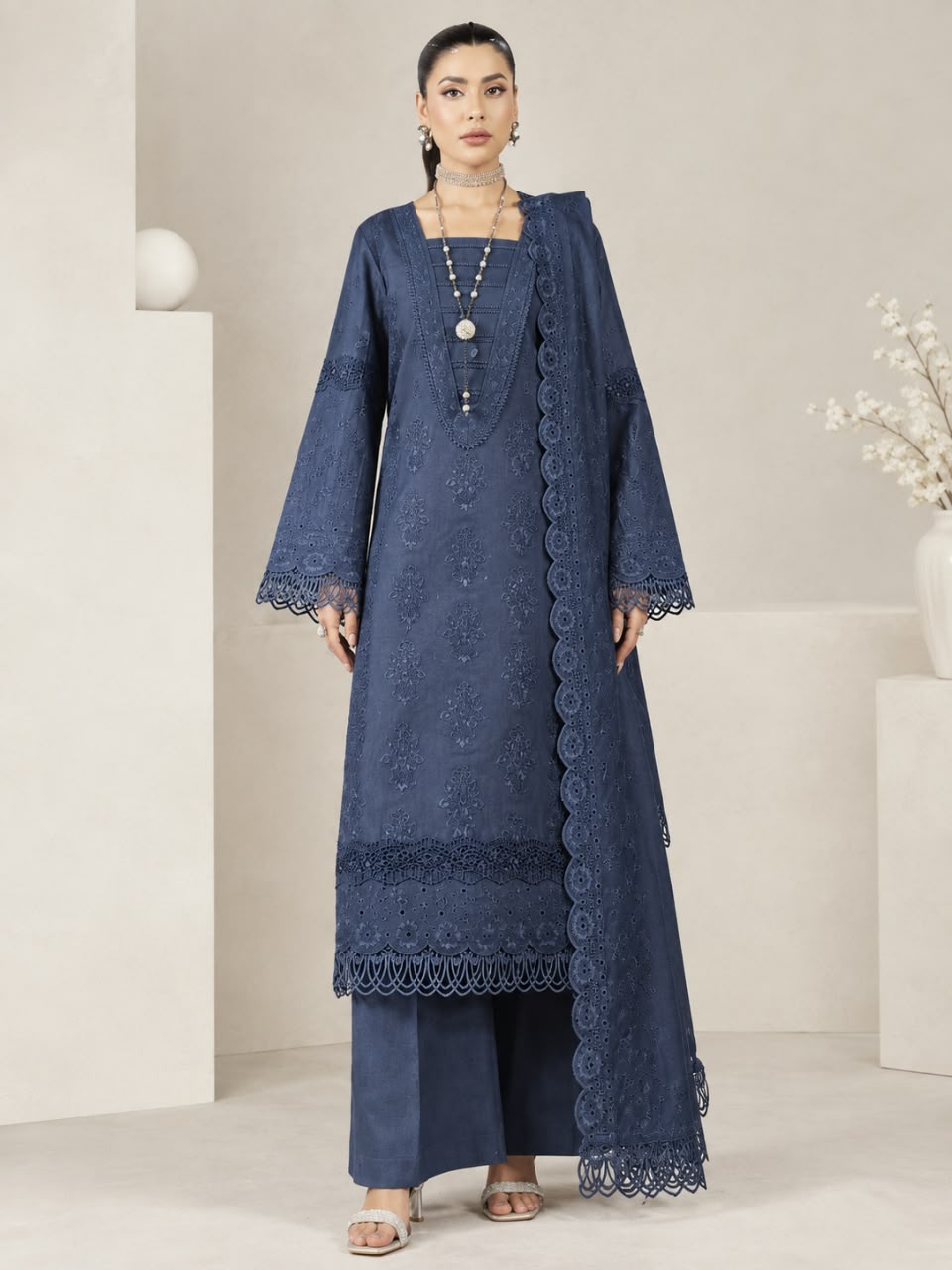 Mehru Chikankari Luxury Unstitched 3-Piece Suit MC-011
