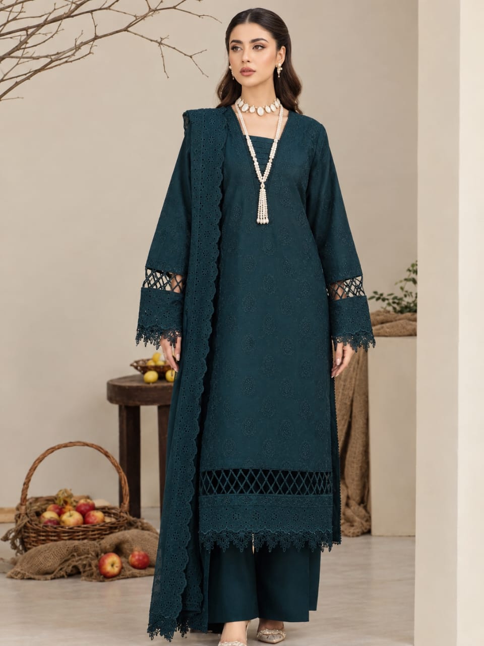 Mehru Chikankari Luxury Unstitched 3-Piece Suit MC-06