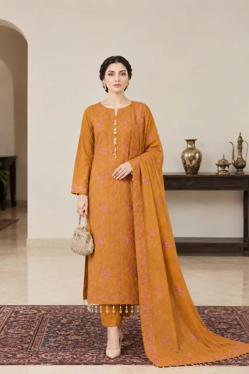 Women’s winter dress in premium fabric, featuring an elegant traditional design, perfect for the winter season.