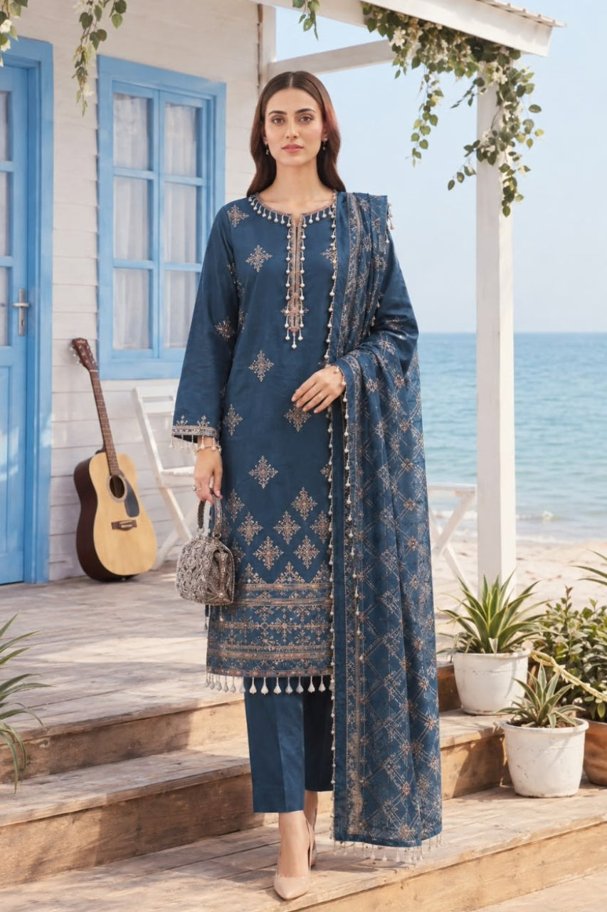 Women’s winter dress in premium fabric, featuring an elegant traditional design, perfect for the winter season.