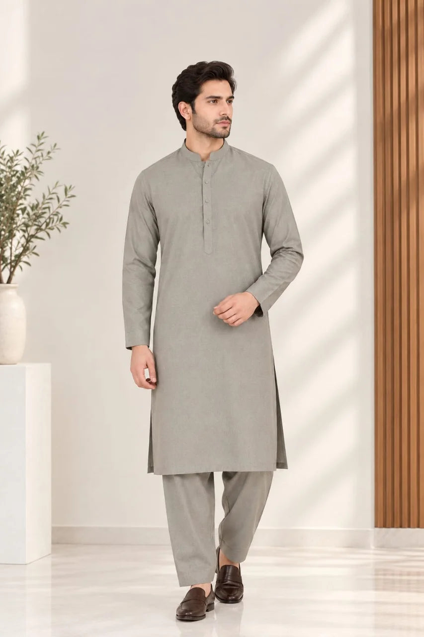 Men’s winter dress in premium fabric, featuring a stylish traditional design, perfect for the winter season.