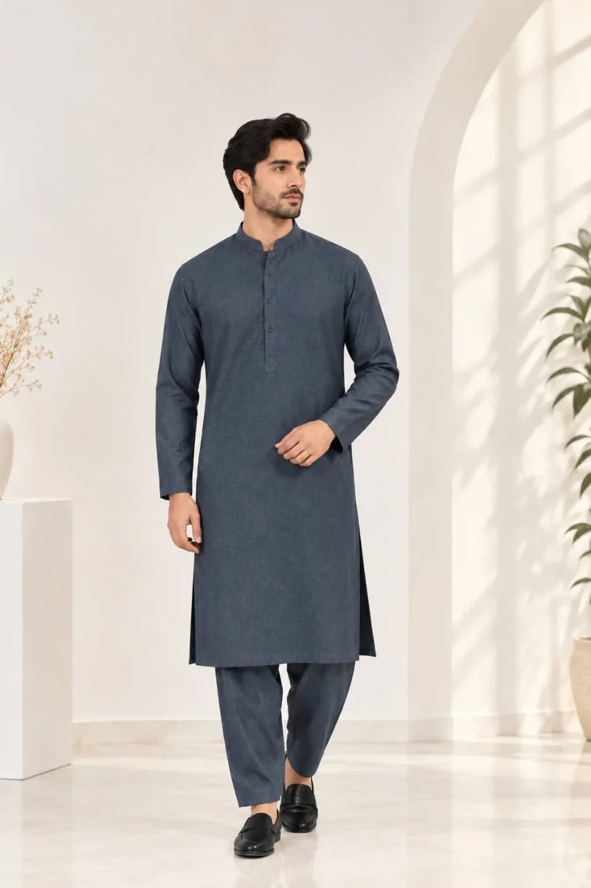 Men’s winter dress in premium fabric, featuring a stylish traditional design, perfect for the winter season.