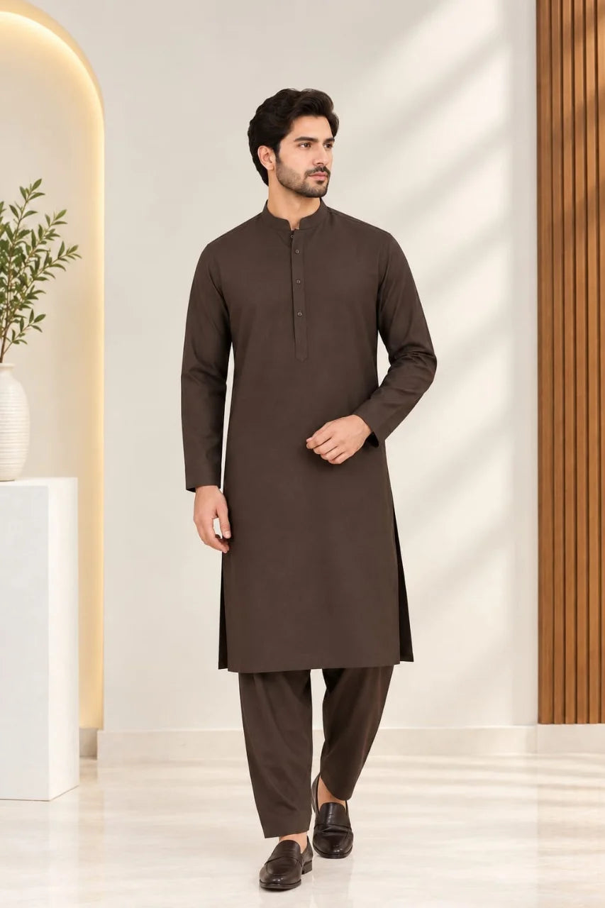 Men’s winter dress in premium fabric, featuring a stylish traditional design, perfect for the winter season.