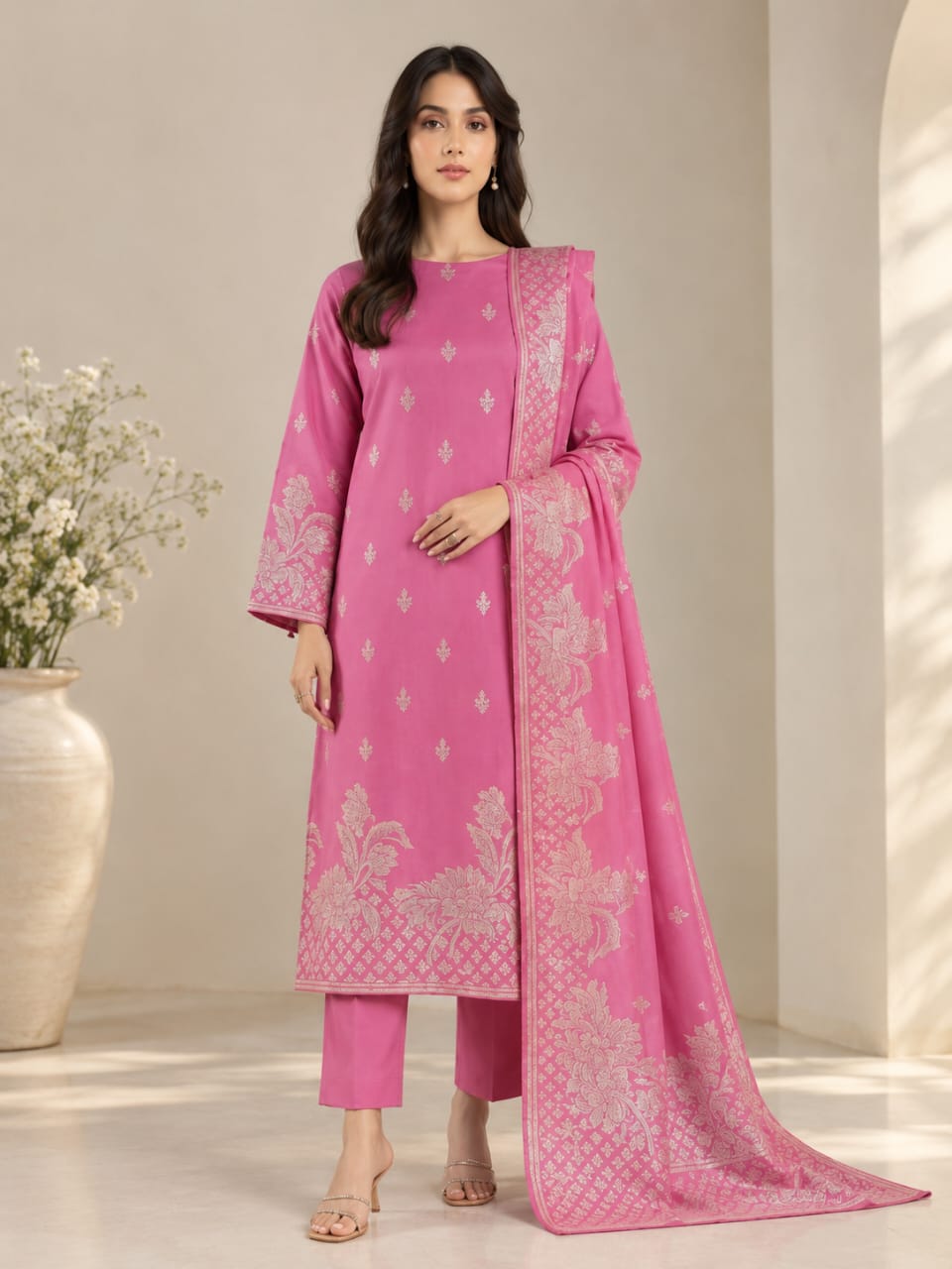 alkaram Silver Jacquard Unstitched 3-Piece Suit