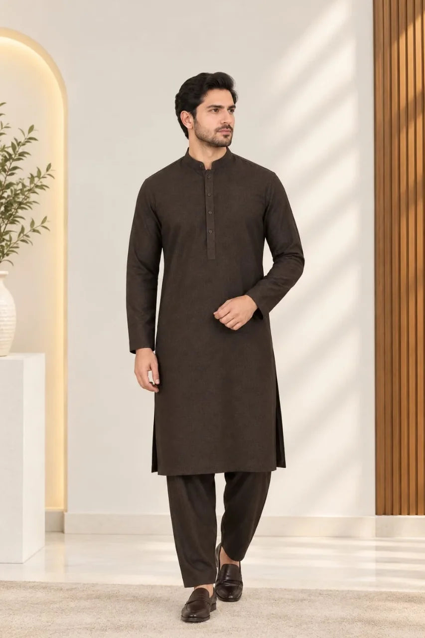 Men’s winter dress in premium fabric, featuring a stylish traditional design, perfect for the winter season.